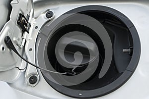 Close up of Open hatch of the car gas tank