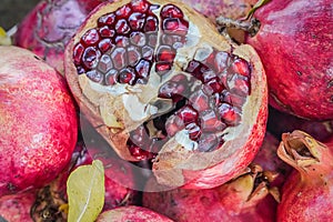Close-Up of Open Pomegranate with Red Seeds