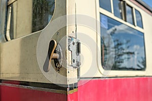 Close-up of an opened door on a first-class passenger, corridor train from the Steam age.