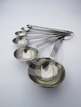 close up opened silver metallic measuring spoon