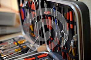 Close-up of an opened toolboxes with instruments