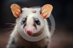 close-up of opossum eyes glowing nocturnal