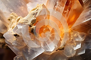 Close up of orange Calcite carbonate mineral crystal