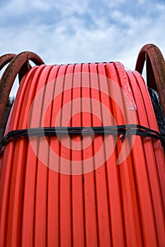 Close up of orange fiberoptic hose