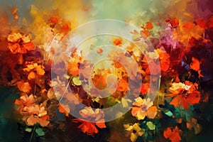 Close up of orange flowers background, created using generative ai technology