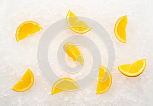 Close up orange  fruit with ice background. healthy with refreshment