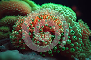 close-up of orange and green hued coral created by generative AI