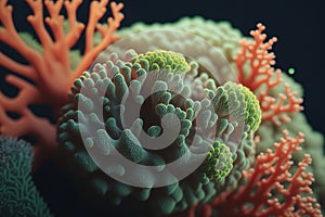 close-up of orange green hued coral created by generative AI