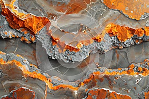 Close-up of orange and grey textured geological formations natural wallpaper background