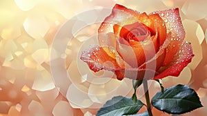 Close-up Orange Rose with Water Drops,