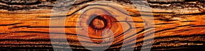 Close Up Orange Textured Wood Background Panoramic Banner. Generative AI