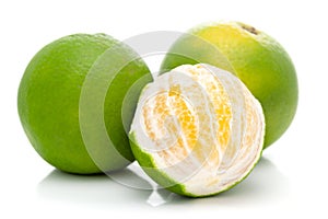 Close-up of Organic Indian Citrus fruit sweet limetta or mosambi Citrus limetta peeled by hand , it is an green and yellow in photo