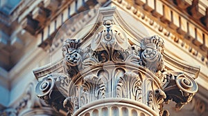 Close-up of ornate stone column capital, classical architectural element