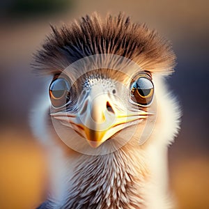 Close up Ostrich portrait. Generative AI