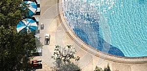 Close up outdoor swimming pool with clear clean water