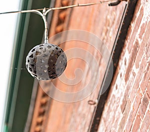 Close up of an over hanging light in the distillery district, Toronto, Ontario