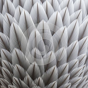 Close-up of overlapping bird feathers, displaying