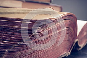 Close-up of a page of an open old book.