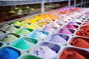 close-up of paint pigment powders in a manufacturing facility