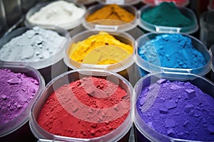 close-up of paint pigment powders in a manufacturing facility