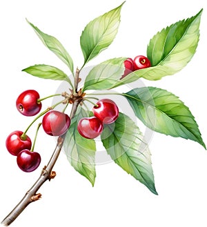 Close-up painting of cherry berry (Prunus avium). AI-Generated.