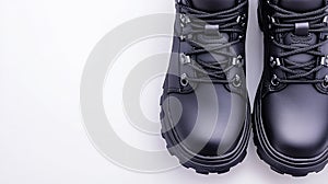 Close Up Pair Of Black Leather Winter Boots
