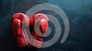 A close up of a pair of red boxing gloves against a dark background, suggesting sports training, Ai Generated