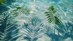 A close up of a palm leaf and its shadow in the water, AI