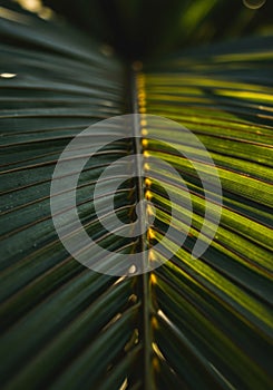 Close Up of Palm Leaf Texture with Sunlight and Shadow