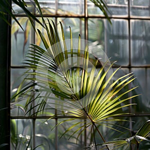 Close Up of a Palm Tree in a Greenhouse