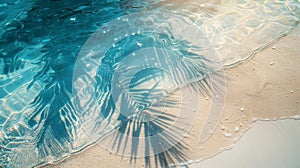 A close up of a palm tree shadow on the sand, AI