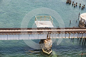 Close up of Pamban Bridge is a railway bridge which connects the town of Rameswaram on Pamban Island to mainland India. Opened on