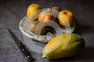 Close up of papaya on a background with use of selective focus