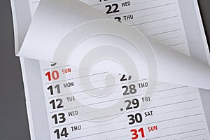 Close up of a paper calendar.