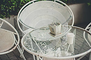 Close up paper cup on the rusty table