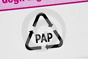 Close-up of paper symbol PAP - Cardboard