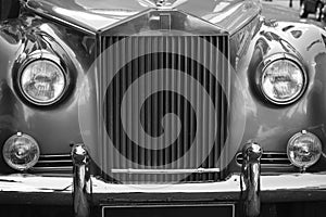 Close up of parked vintage wedding car