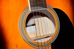 Close up part of acoustic guitar