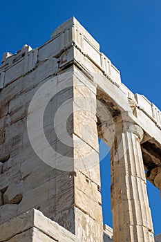 Close up of parthenon columns of acropolis of athens