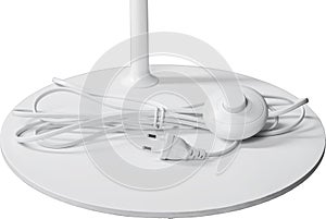 A Close Up Partial View of a white Floor Lamp. part of lamp isolated on white.