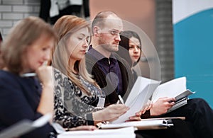 Close up.the participants of the seminar in the conference room