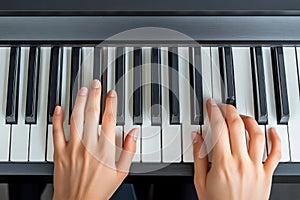 Close-Up of Passionate PianistÃ¢â¬â¢s Hands on Black and White Keys.