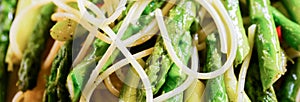 Close up of pasta with asparagus