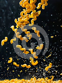 A close up of pasta being tossed into the air