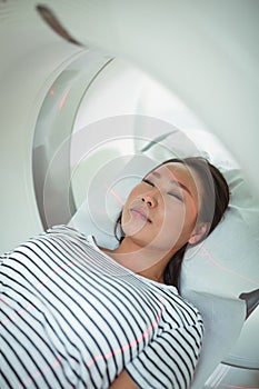 Close-up of patient undergoing CT scan test