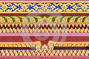 Close up pattern of Lai Thai on the base Thai Buddhist church