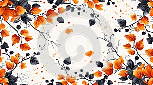 A close up of a pattern with orange and black leaves, AI