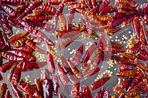 CLose up pattern of red hot dry chili peppers 2