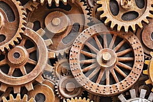 Close up pattern of sculpture using old rusted gears