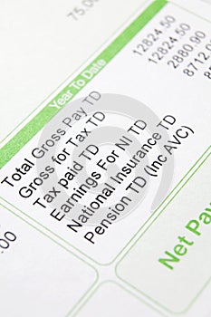 Close up of payslip
